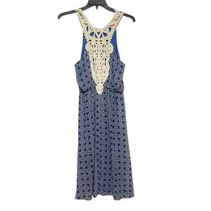 Francesca’s Buttons Medium Geometric Maxi Crotchet Sleeveless Dress Slip Elastic